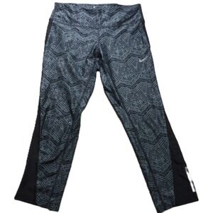 Nike Dri-FIT Capri Leggings Women S Gray Black Geometric Running Training Yoga